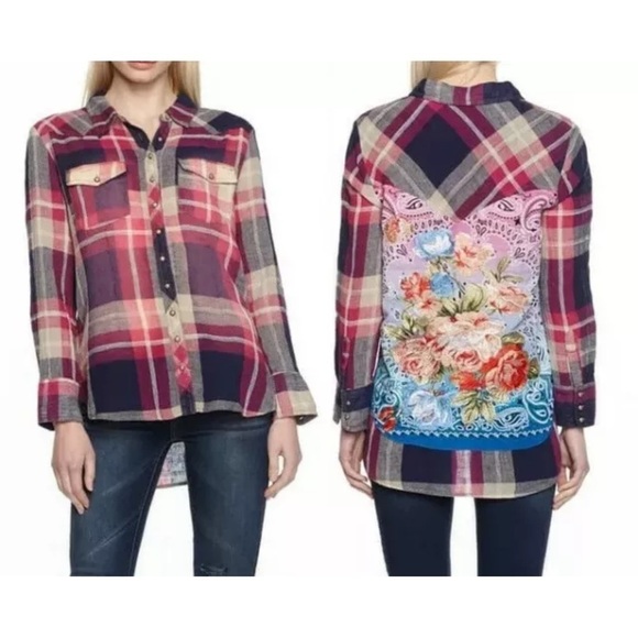 Arafat Silent Journey plaid embroidered button down top size L - Picture 1 of 11